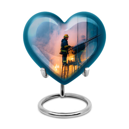 Personalized Blue Revered Firefighter Cremation Urns for Human Ashes - 10-inch, 200 cu in - Yatskia