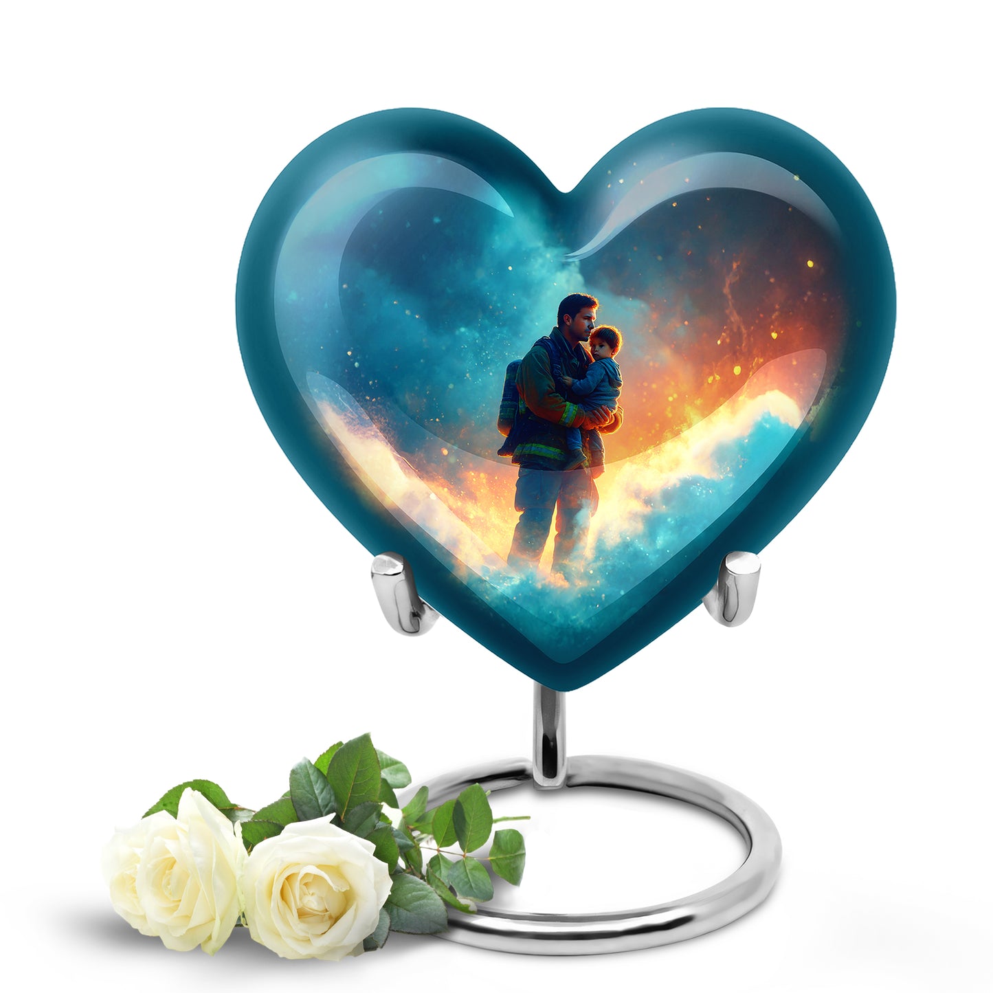 Graceful Blue Firefighter Keepsake Urn for Human Ashes - 10-inch, 200 cu in - Yatskia