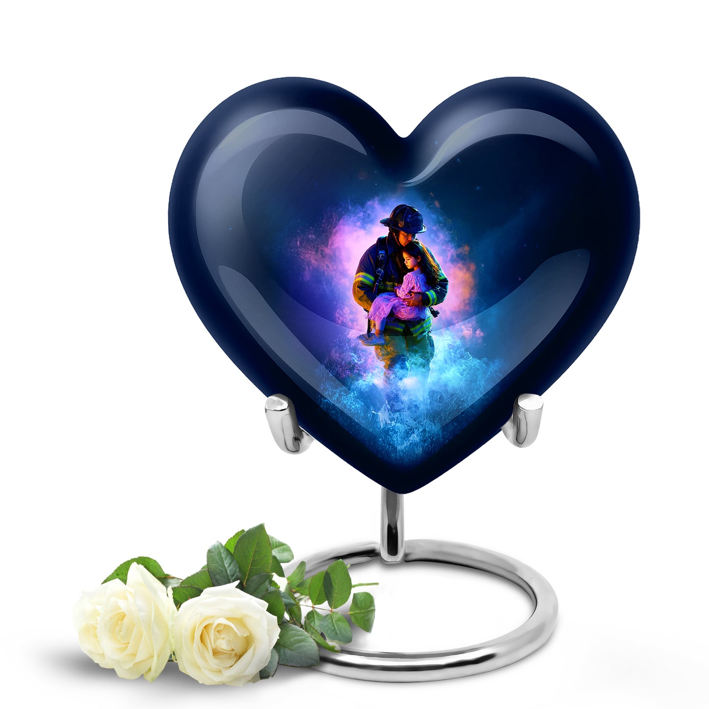 Blue Beloved Firefighter Cremation Urns for Human Ashes - 10-inch, 200 cu in - Yatskia