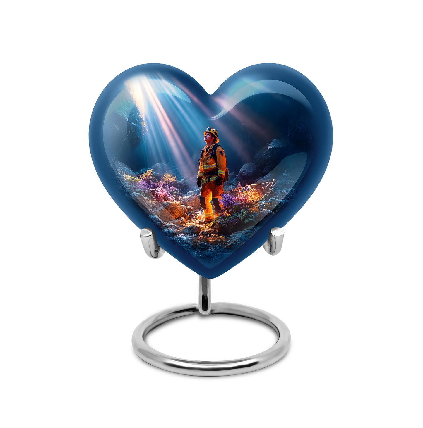Blue Stately Firefighter Cremation Urns for Human Ashes - 10-inch, 200 cu in - Yatskia