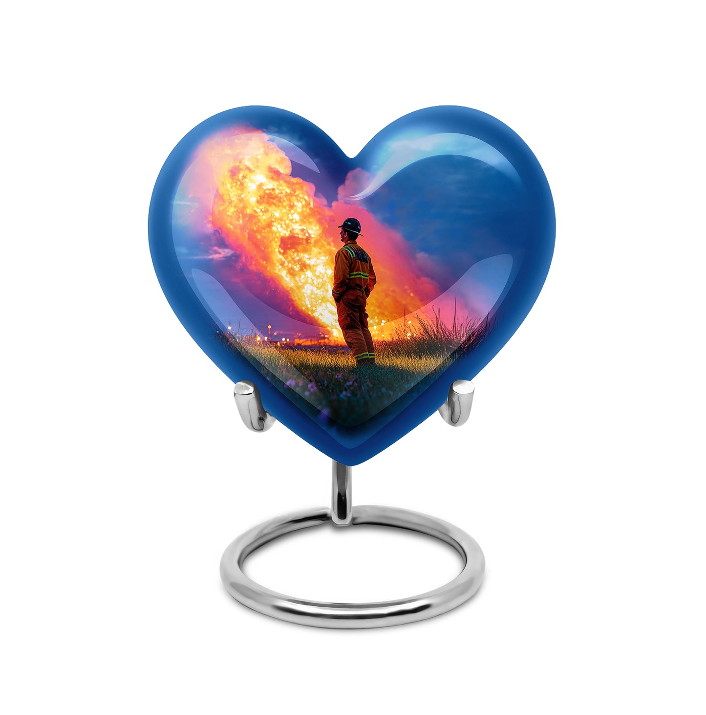 Personalized Blue Firefighter Cremation Urns for Ashes - Peaceful 10-inch - Yatskia