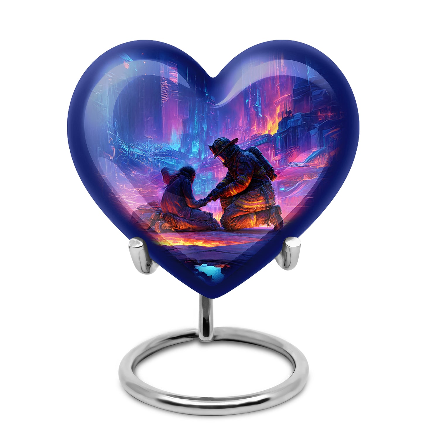 Ethereal Firefighter Memorial Cremation Urns - Blue 10-inch, 200 cu in - Yatskia