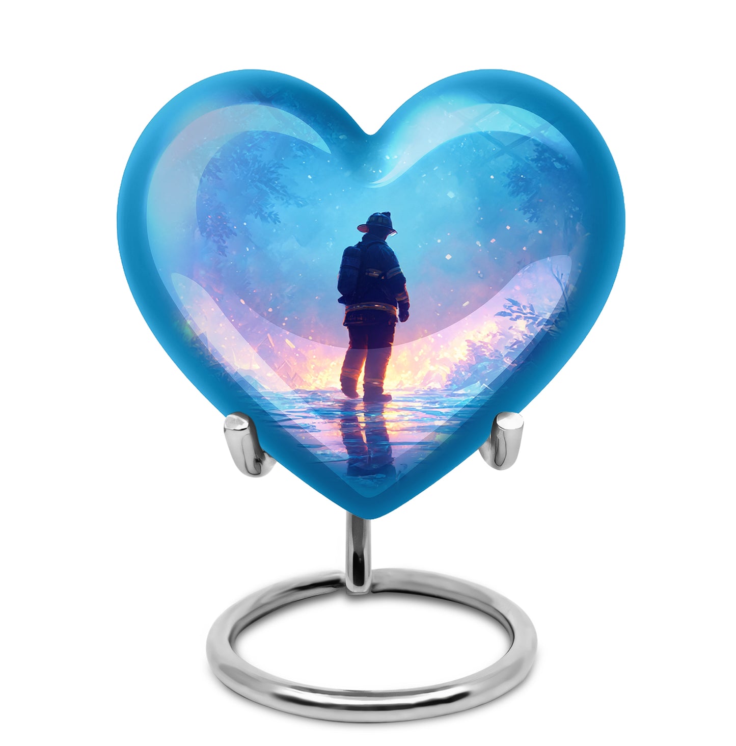 Blue Firefighter Passage Cremation Urns for Human Ashes - 10-inch, 200 cu in - Yatskia