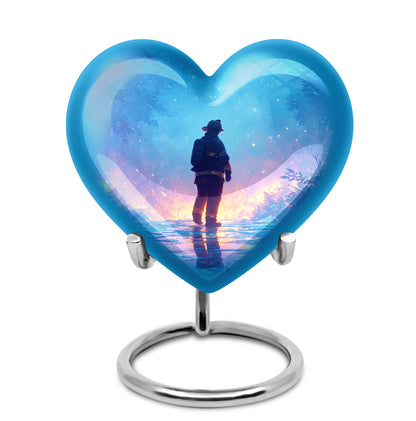 Blue Firefighter Passage Cremation Urns for Human Ashes - 10-inch, 200 cu in - Yatskia