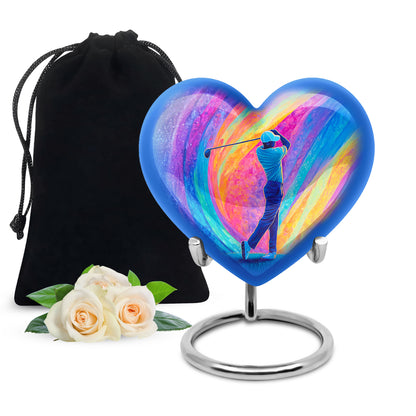 Grape Purple Golf Cremation Urn detail view - compassionate heart-golf combination with gentle curves - full-size 10 inch 200 cubic inch adult cremation urn