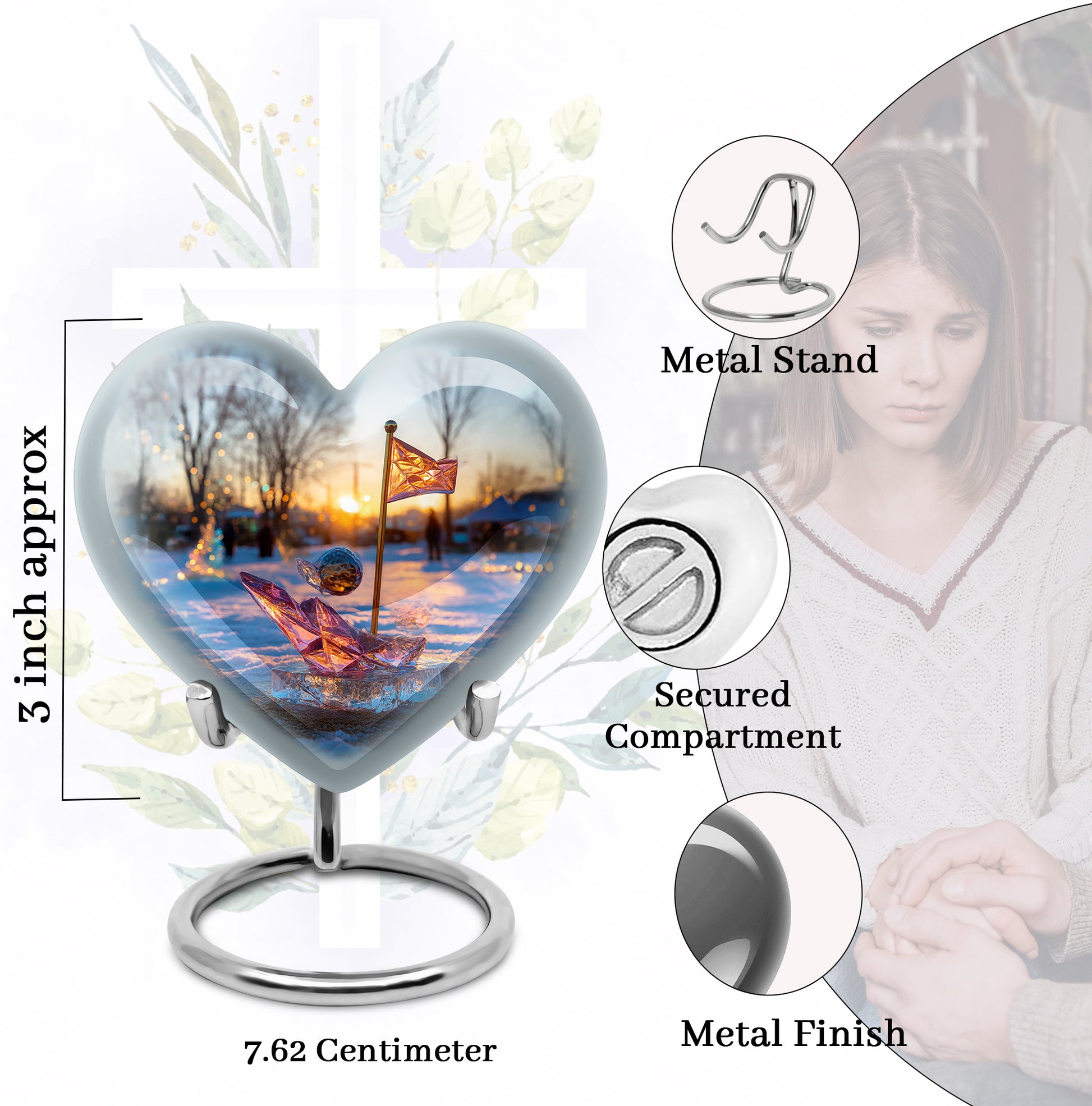 Cornflower Blue Golf Cremation Urn front view showing detailed design - compassionate heart-golf combination with gentle curves - mini keepsake memorial for portion of cremation ashes