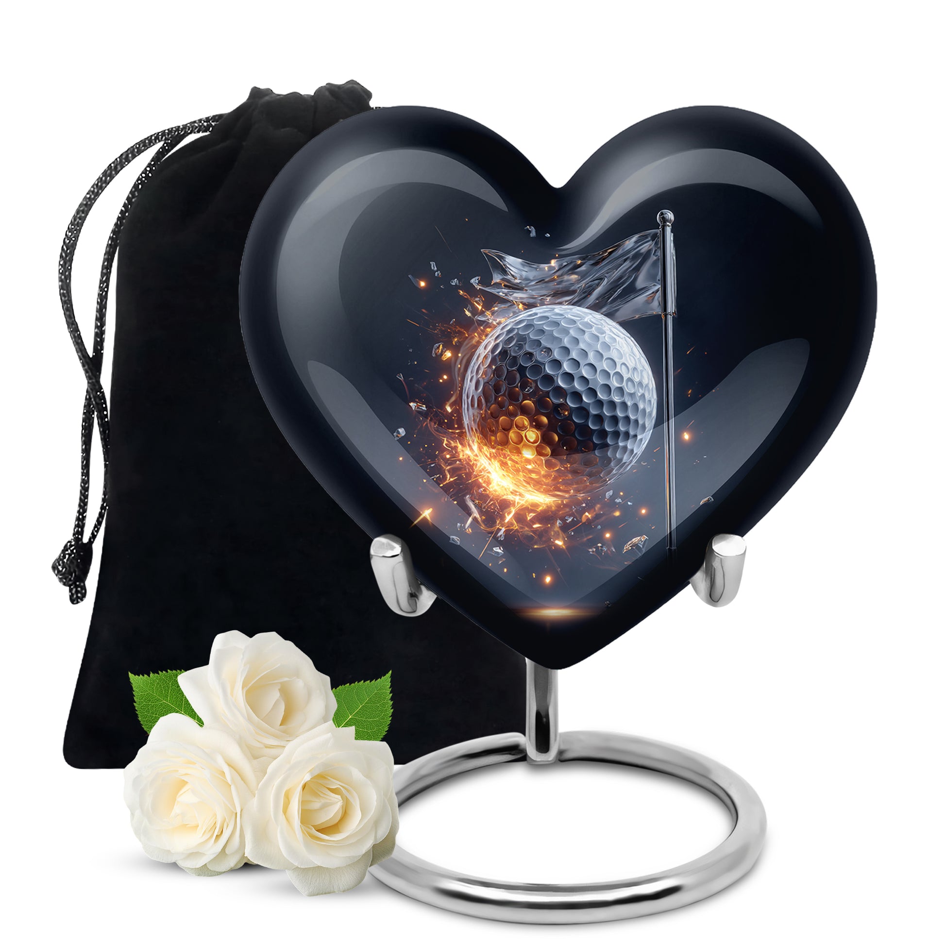 Celestial Blue Golf Cremation Urn detail view - heart-shaped golf design symbolizing eternal love - full-size 10 inch 200 cubic inch adult cremation urn