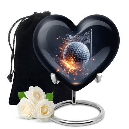 Celestial Blue Golf Cremation Urn detail view - heart-shaped golf design symbolizing eternal love - full-size 10 inch 200 cubic inch adult cremation urn