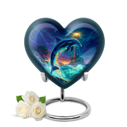 Blue Dolphin Embrace Cremation Urns for Human Ashes - 10-inch, 200 cu in - Yatskia
