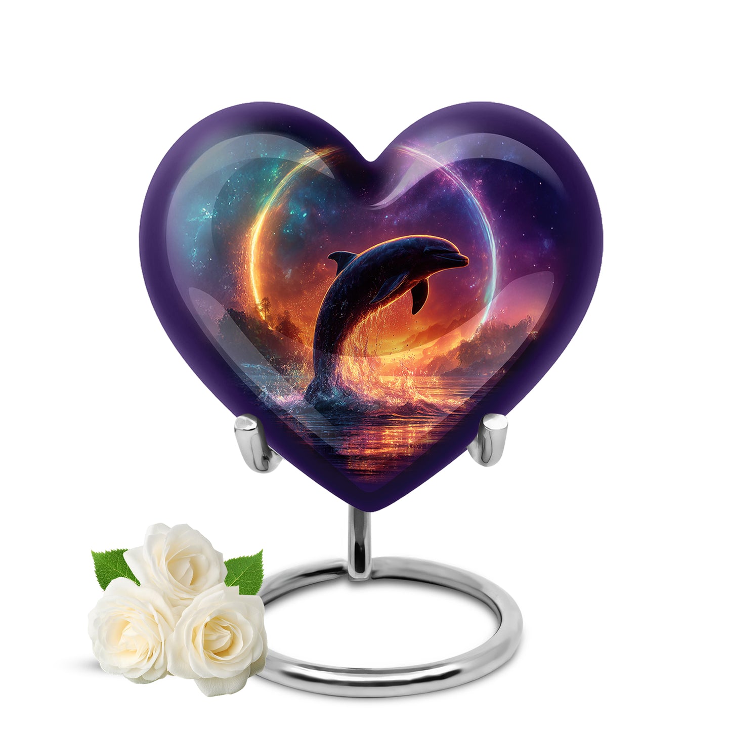 Personalized Blue Revered Dolphin Cremation Urns for Human Ashes - 10-inch, 200 cu in - Yatskia