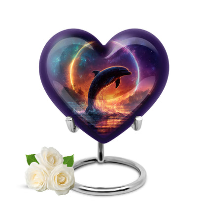 Personalized Blue Revered Dolphin Cremation Urns for Human Ashes - 10-inch, 200 cu in - Yatskia