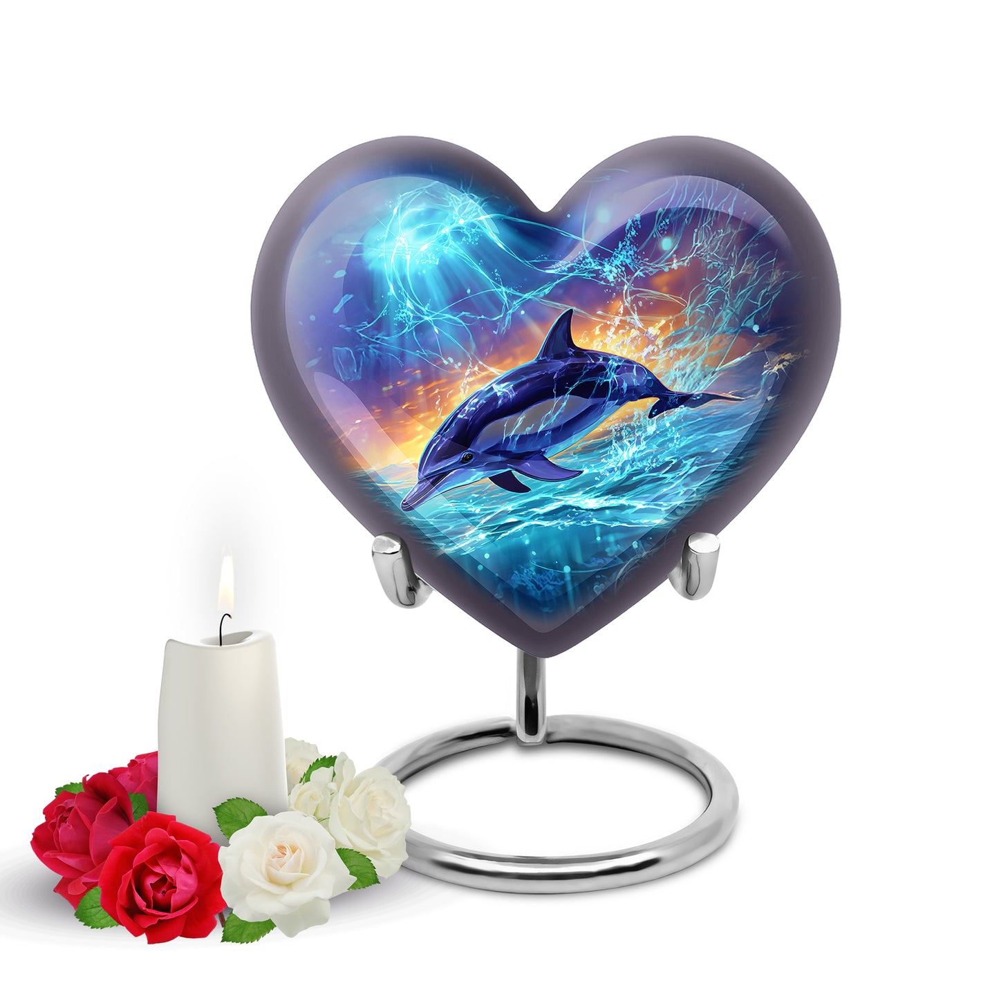 Blue Venerable Dolphin Cremation Urns for Human Ashes - 10-inch, 200 cu in - Yatskia