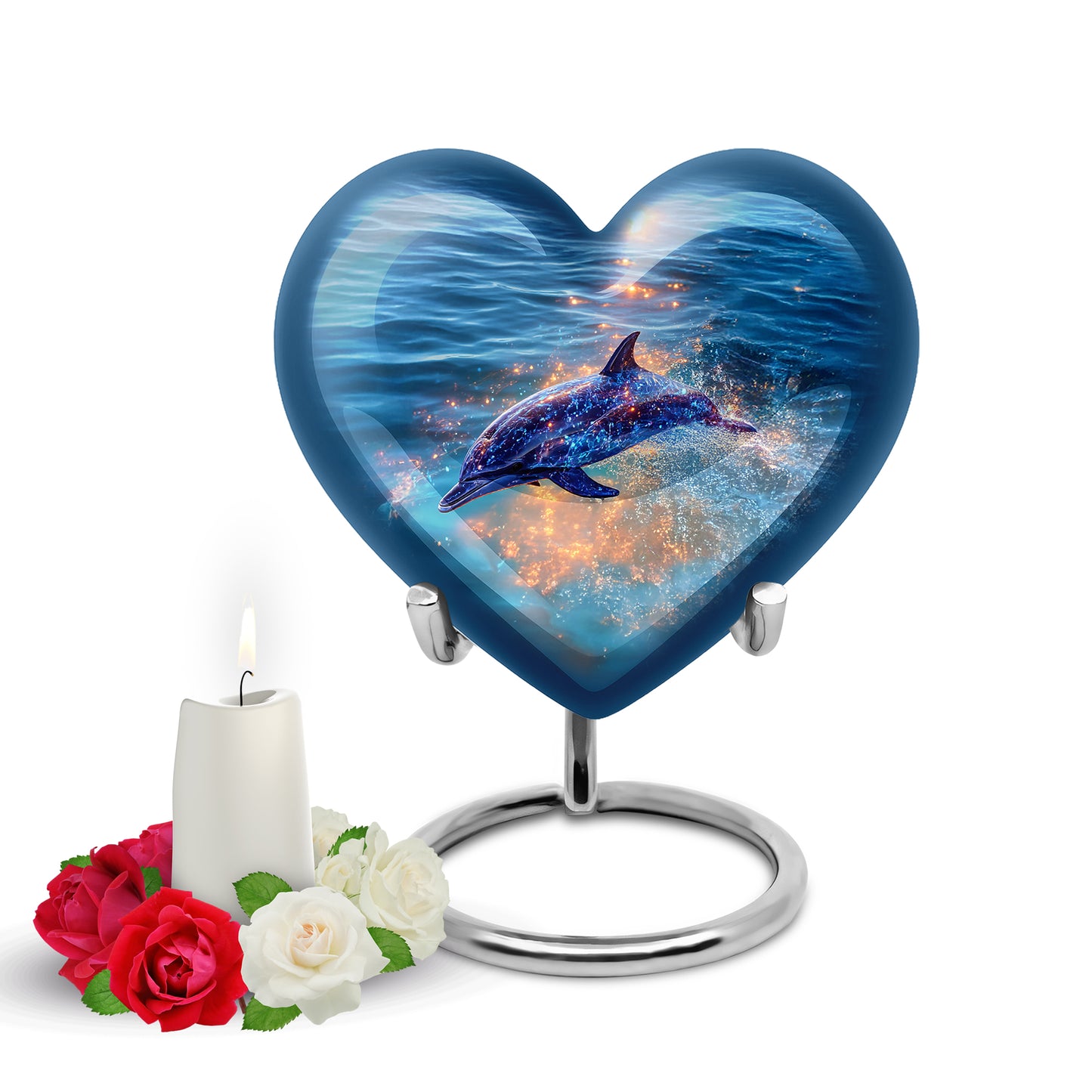 Blue Breathtaking Dolphin Memorial Urn for Ashes - 10-inch, 200 cu in - Yatskia