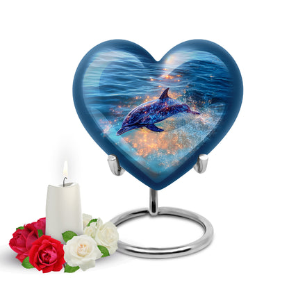Blue Breathtaking Dolphin Memorial Urn for Ashes - 10-inch, 200 cu in - Yatskia