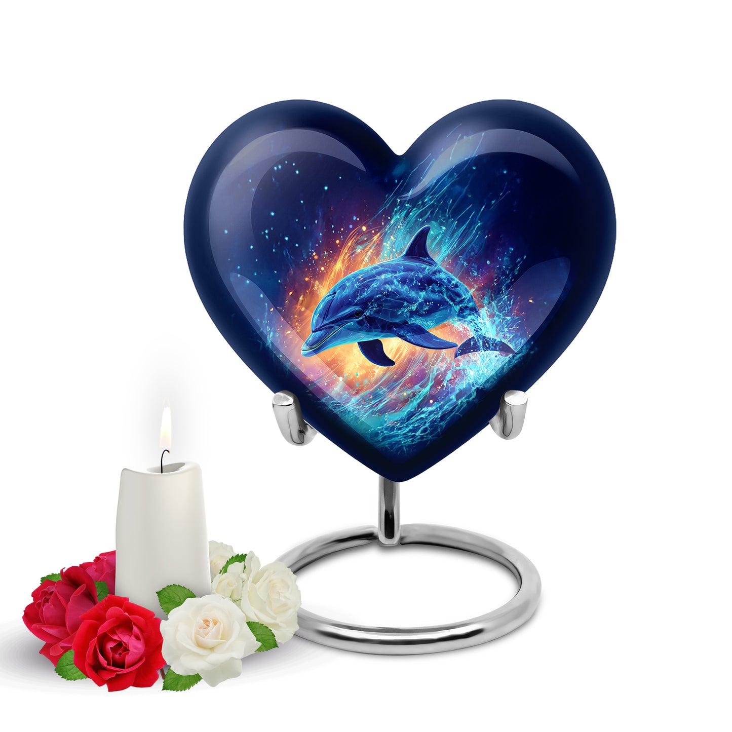 Ethereal Dolphin Memorial Cremation Urns - Blue 10-inch, 200 cu in - Yatskia