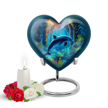 Gray Resounding Dolphin Memorial Urn for Ashes - 10-inch, 200 cu in - Yatskia