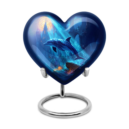 Blue Breathtaking Dolphin Memorial Urn for Ashes - 10-inch, 200 cu in - Yatskia
