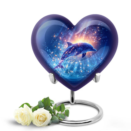 Blue Comforting Dolphin Memorial Urn for Ashes - 10-inch, 200 cu in - Yatskia