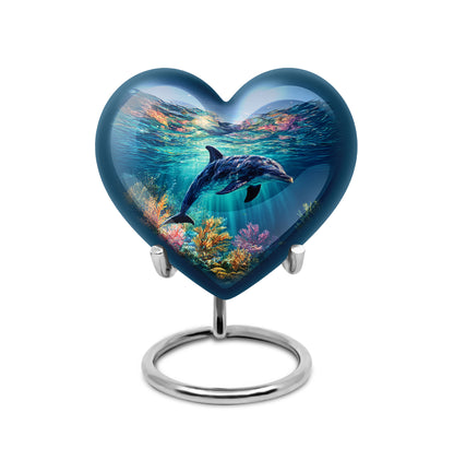 Blue Serene Dolphin Memorial Urn for Ashes - 10-inch, 200 cu in - Yatskia