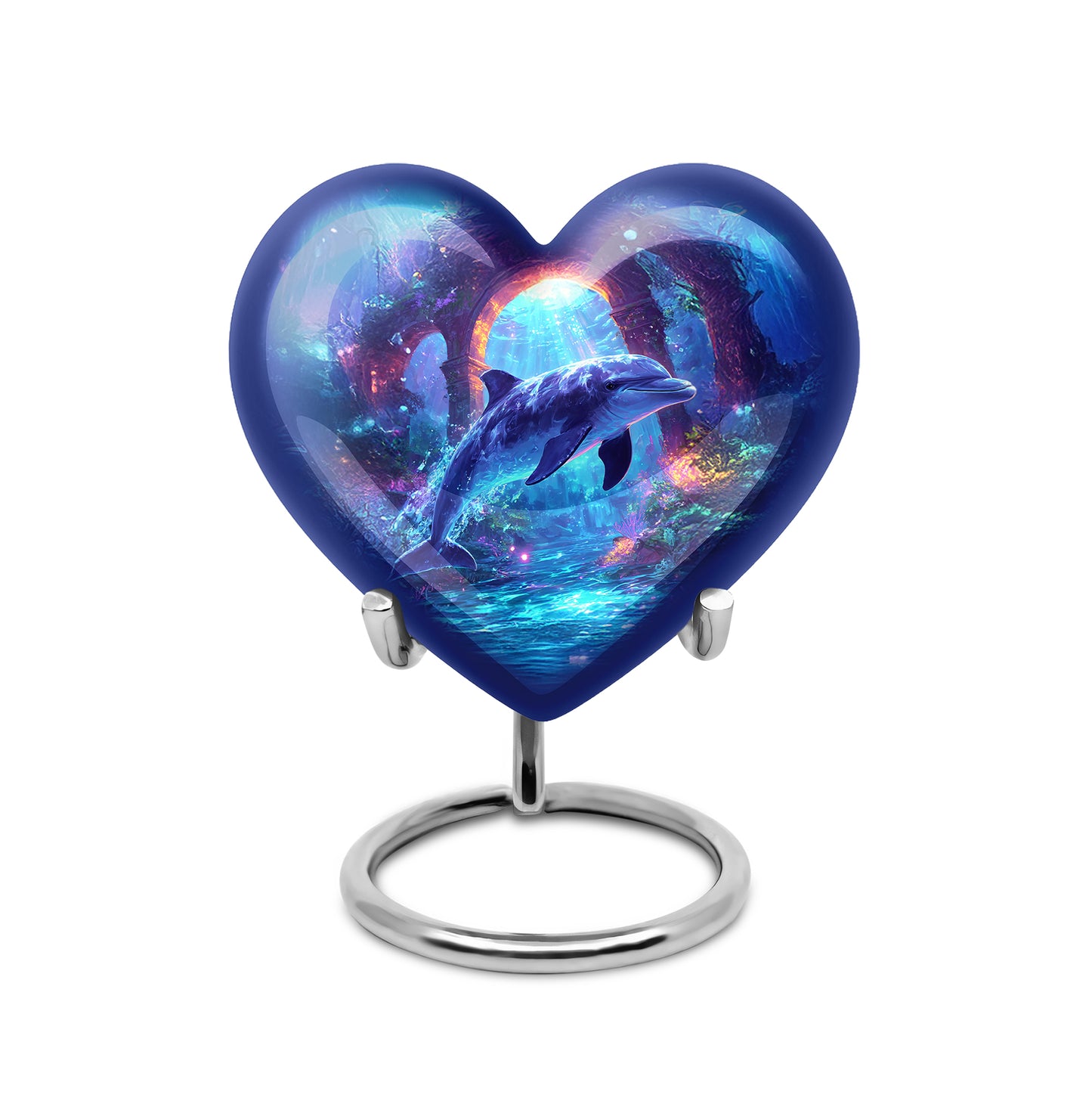 Radiant Dolphin Memorial Cremation Urns - Blue 10-inch, 200 cu in - Yatskia
