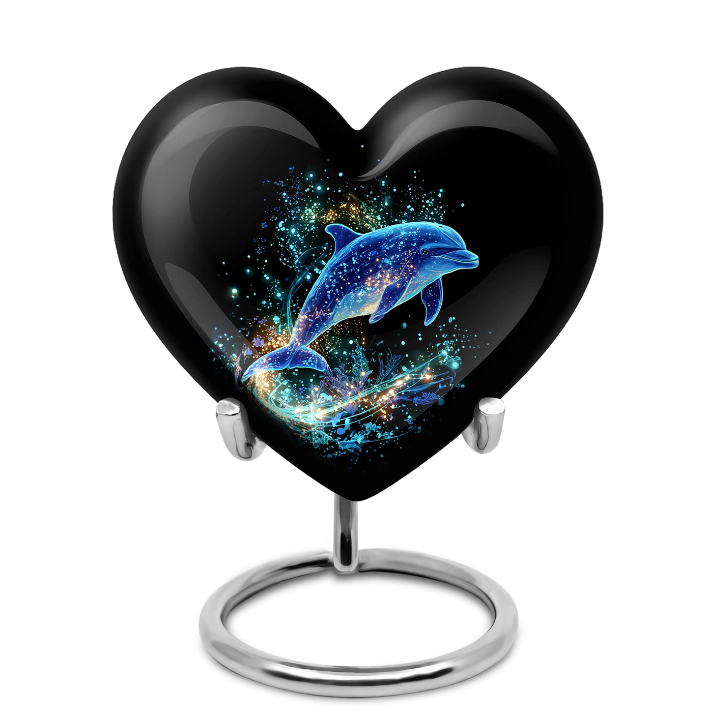 Personalized Black Heavenly Dolphin Cremation Urns for Human Ashes - 10-inch, 200 cu in - Yatskia