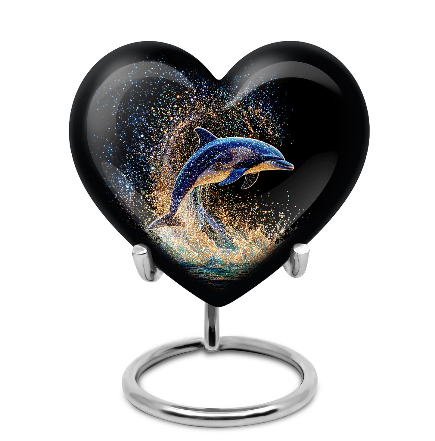 Resplendent Black Dolphin Cremation Urn for Ashes - 10-inch, 200 cu in - Yatskia