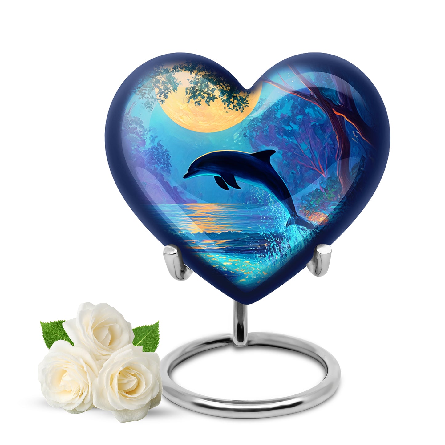 Personalized Teal Sovereign Dolphin Cremation Urns for Human Ashes - 10-inch, 200 cu in - Yatskia