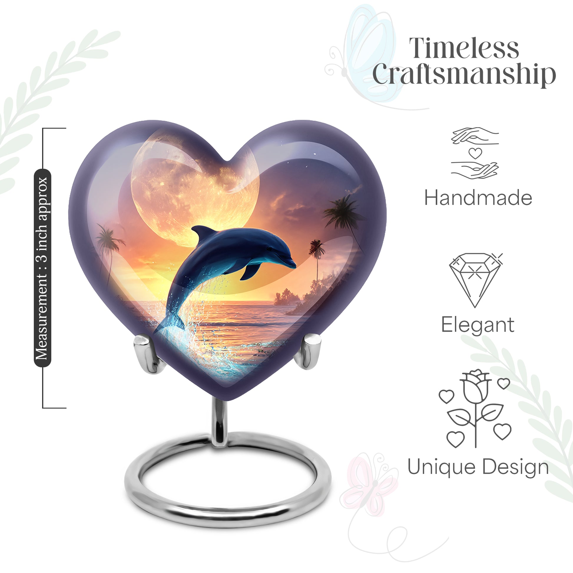 Ash Gray Dolphin Cremation Urn front view showing detailed design - compassionate heart-dolphin combination with gentle curves - mini keepsake memorial for portion of cremation ashes