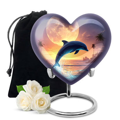 Smoke Gray Dolphin Cremation Urn detail view - compassionate heart-dolphin combination with gentle curves - full-size 10 inch 200 cubic inch adult cremation urn