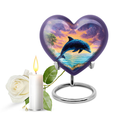 Graceful Blue Dolphin Sanctuary Urn for Human Ashes - 10-inch, 200 cu in - Yatskia