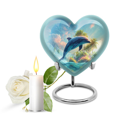 Blue Serene Dolphin Memorial Urn for Ashes - 10-inch, 200 cu in - Yatskia