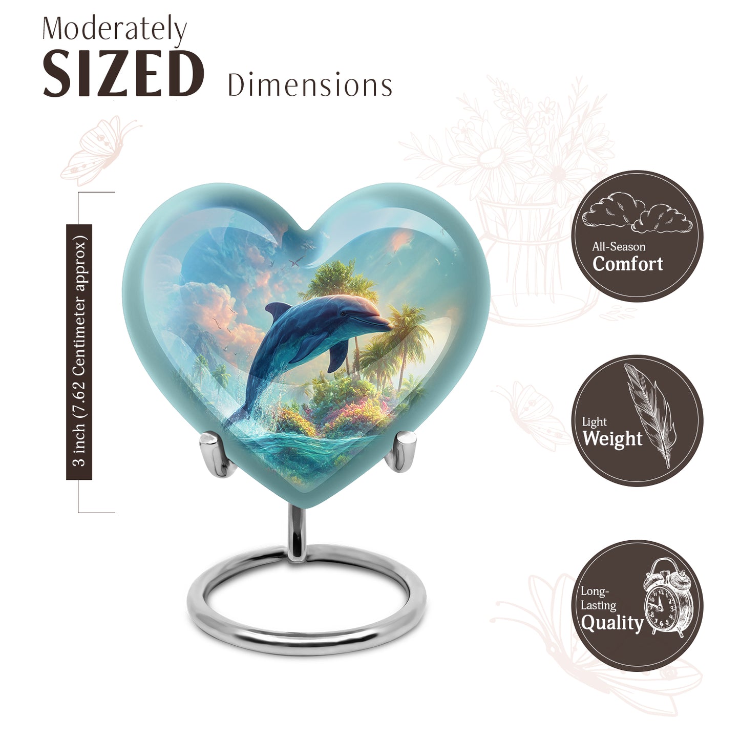 Cobalt Blue Dolphin Cremation Urn front view showing detailed design - compassionate heart-dolphin combination with gentle curves - mini keepsake memorial for portion of cremation ashes