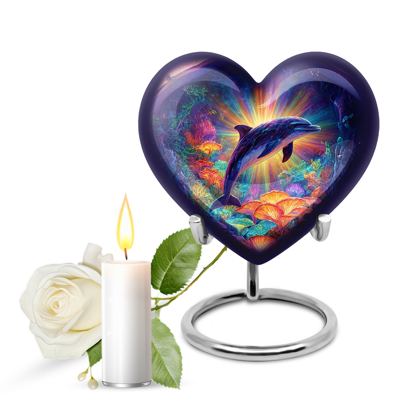 Pink Dolphin Memorial Cremation Urns for Human Ashes - 10-inch, 200 cu in - Yatskia