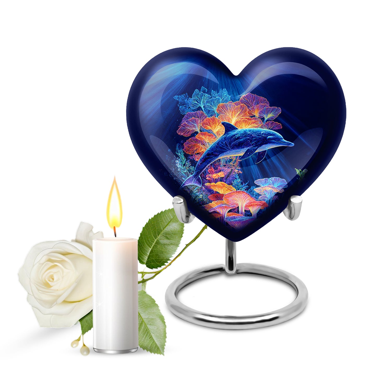 Everlasting Blue Dolphin Farewell Urn for Human Ashes - 10-inch, 200 cu in - Yatskia