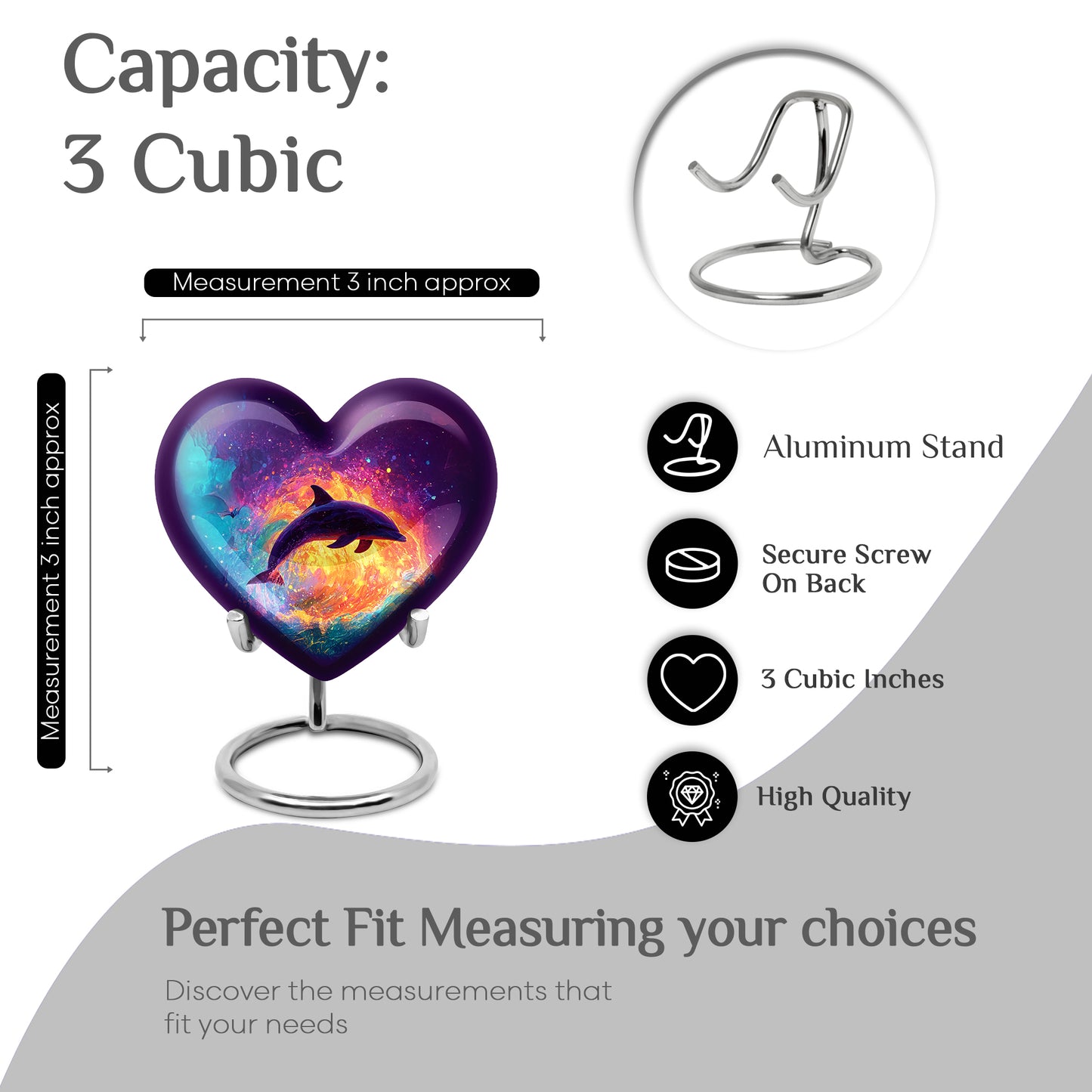 Plum Purple Dolphin Cremation Urn front view showing detailed design - loving heart memorial featuring dolphin pattern - mini keepsake memorial for portion of cremation ashes