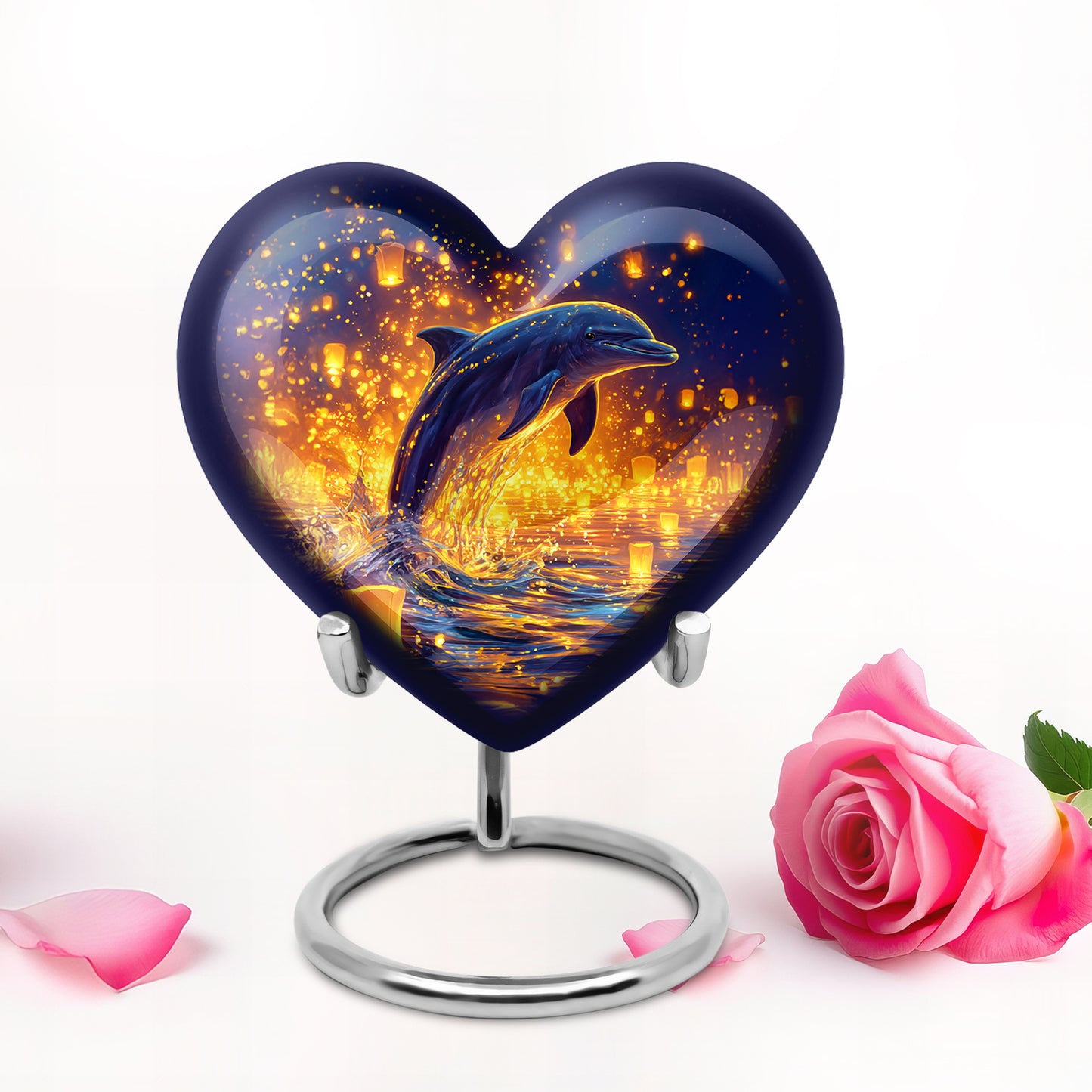 Blue Beloved Dolphin Cremation Urns for Human Ashes - 10-inch, 200 cu in - Yatskia