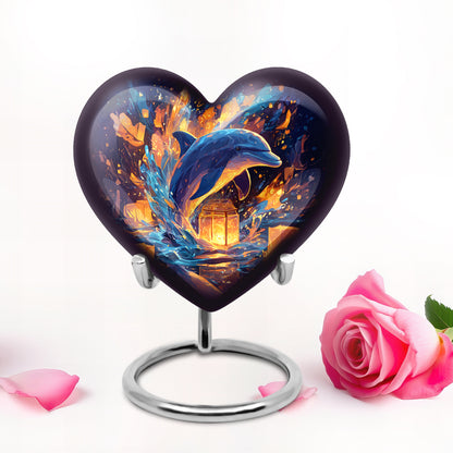 Blue Serene Dolphin Memorial Urn for Ashes - 10-inch, 200 cu in - Yatskia