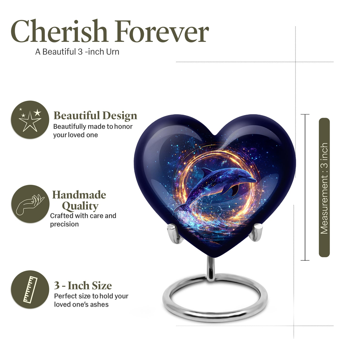 Sky Blue Dolphin Cremation Urn front view showing detailed design - heart-shaped dolphin design symbolizing eternal love - mini keepsake memorial for portion of cremation ashes