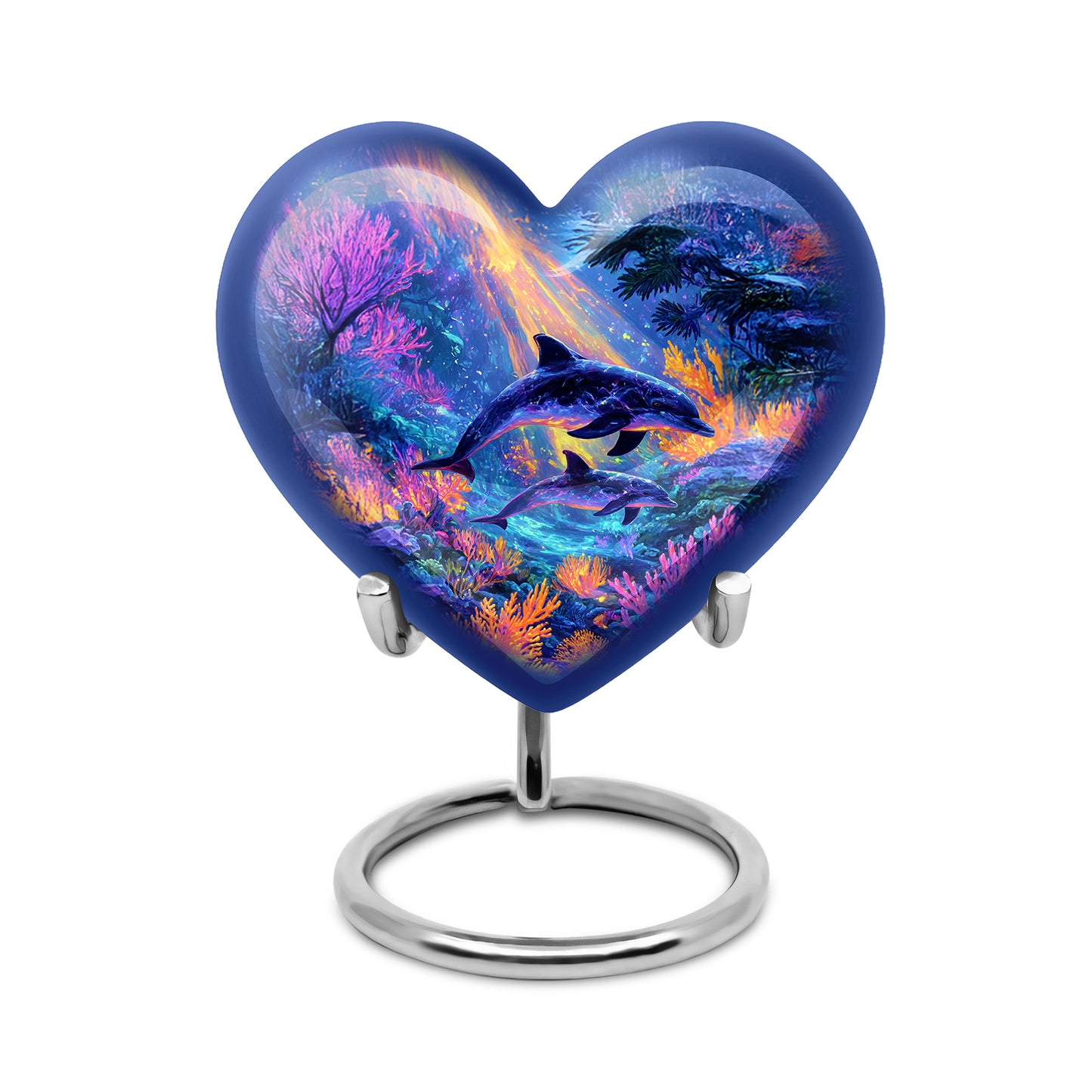 Stunning Blue Dolphin Devotion Urn for Human Ashes - 10-inch, 200 cu in - Yatskia