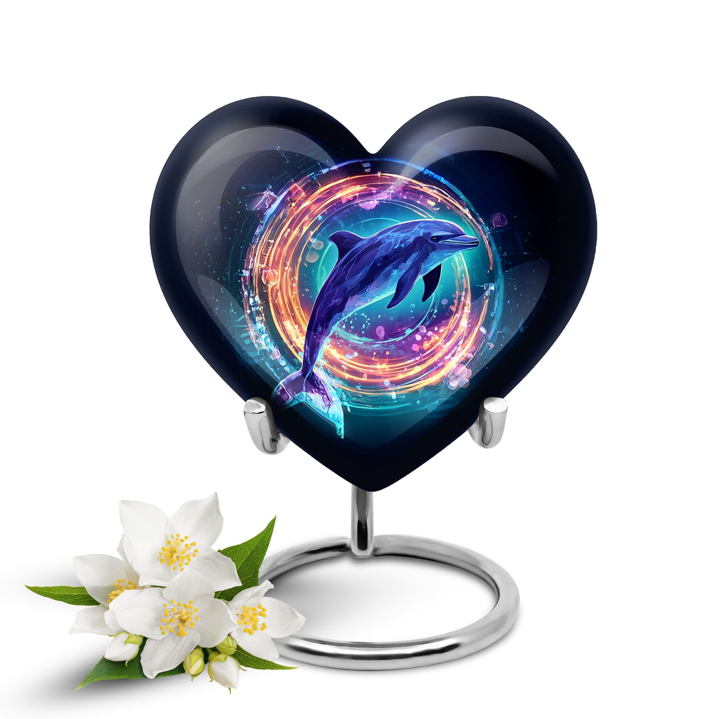 Black Serene Dolphin Memorial Urn for Ashes - 10-inch, 200 cu in - Yatskia