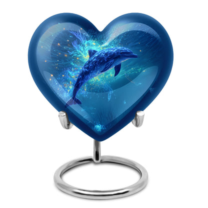 Distinguished Blue Dolphin Cremation Urn for Ashes - 10-inch, 200 cu in - Yatskia