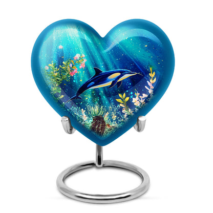 Resplendent Teal Dolphin Cremation Urn for Ashes - 10-inch, 200 cu in - Yatskia