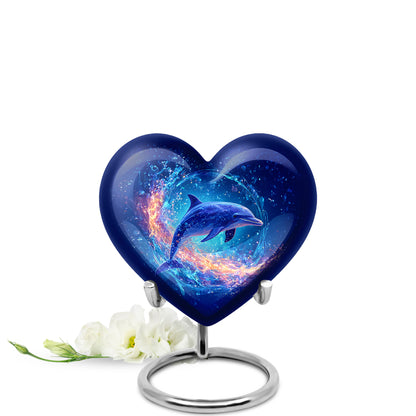Blue Resounding Dolphin Memorial Urn for Ashes - 10-inch, 200 cu in - Yatskia