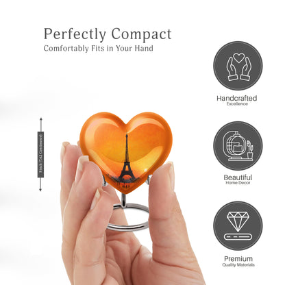 Amber Gold Eiffel Tower Cremation Urn front view showing detailed design - heart-shaped eiffel tower design symbolizing eternal love - mini keepsake memorial for portion of cremation ashes