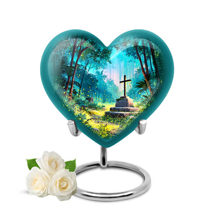 Personalized Teal Steadfast Cross Cremation Urns for Human Ashes - 10-inch, 200 cu in - Yatskia