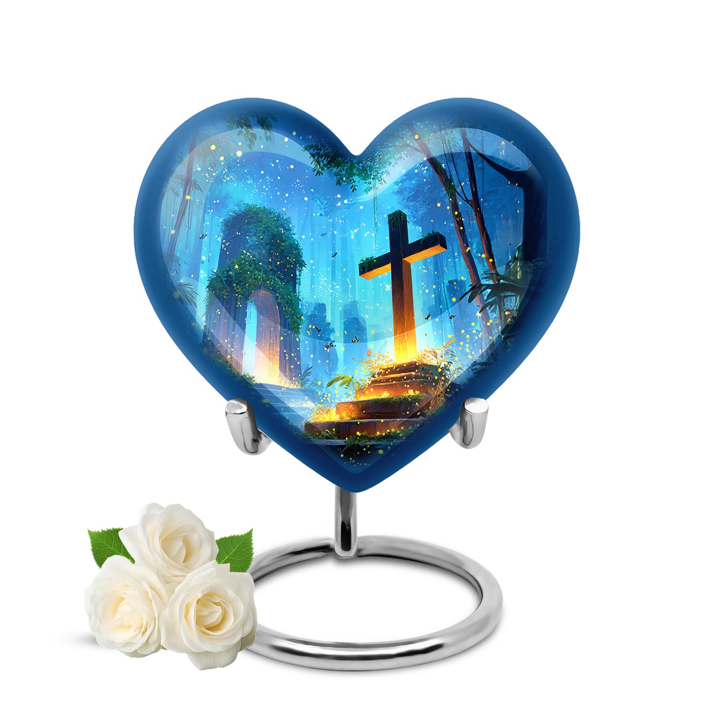 Distinguished Blue Cross Cremation Urn for Ashes - 10-inch, 200 cu in - Yatskia