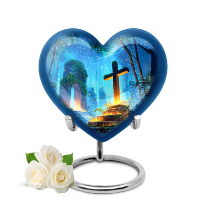 Distinguished Blue Cross Cremation Urn for Ashes - 10-inch, 200 cu in - Yatskia