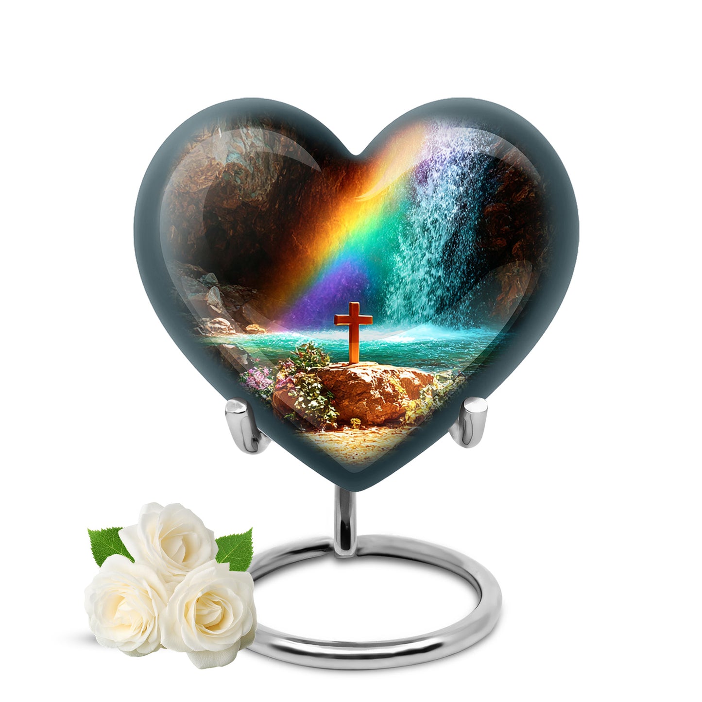 Personalized Red Cherished Cross Cremation Urns for Human Ashes - 10-inch, 200 cu in - Yatskia