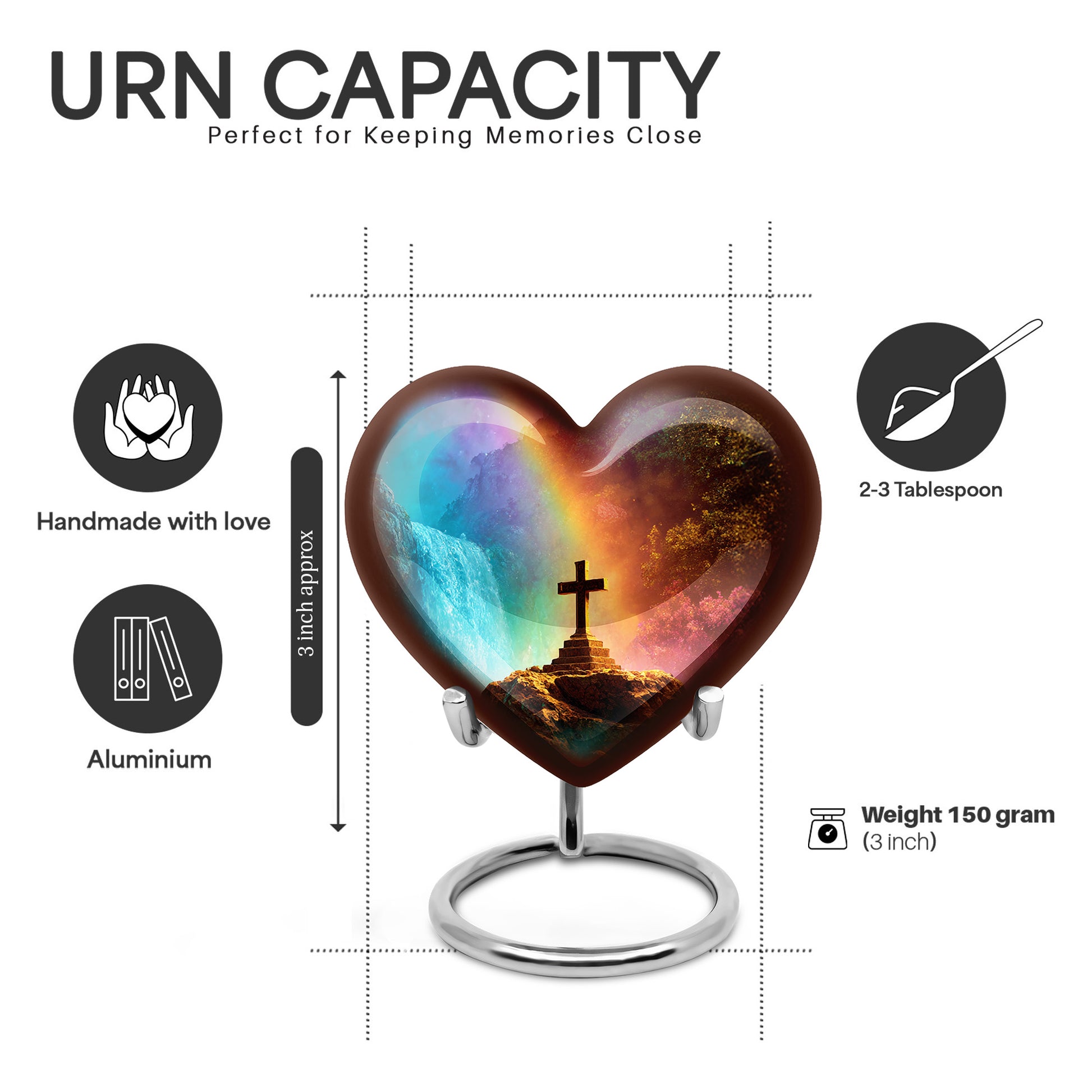 Amethyst Purple Cross Cremation Urn front view showing detailed design - heart-shaped cross design symbolizing eternal love - mini keepsake memorial for portion of cremation ashes