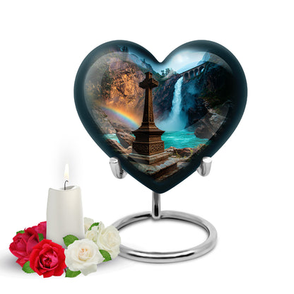 Personalized Blue Steadfast Cross Cremation Urns for Human Ashes - 10-inch, 200 cu in - Yatskia